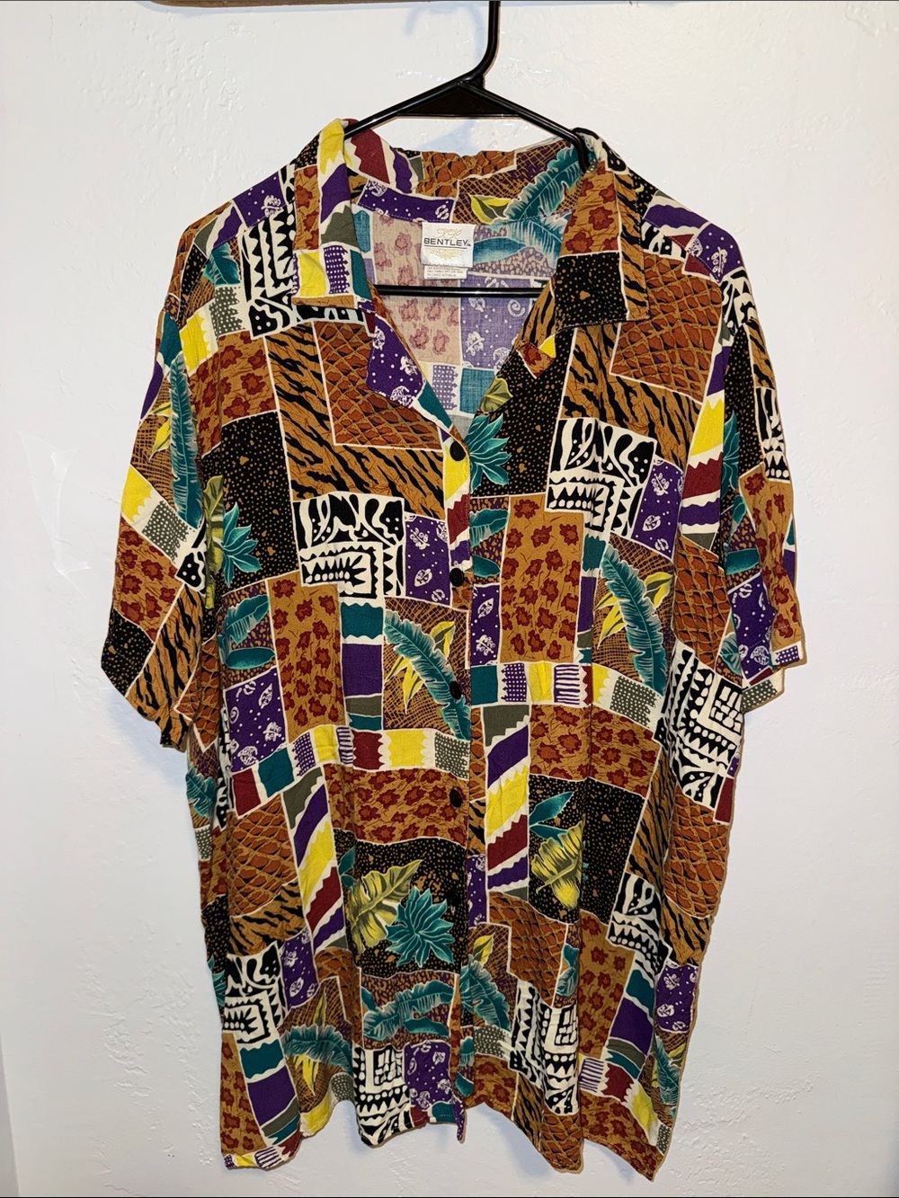 Bentley Multicolor vintage Short-Sleeve Button-Down Shirt - Brown/Teal/Purple